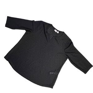 Chico's Women Top Quarter Sleeve Black Small V Neckline Open Knit Black XL Chico